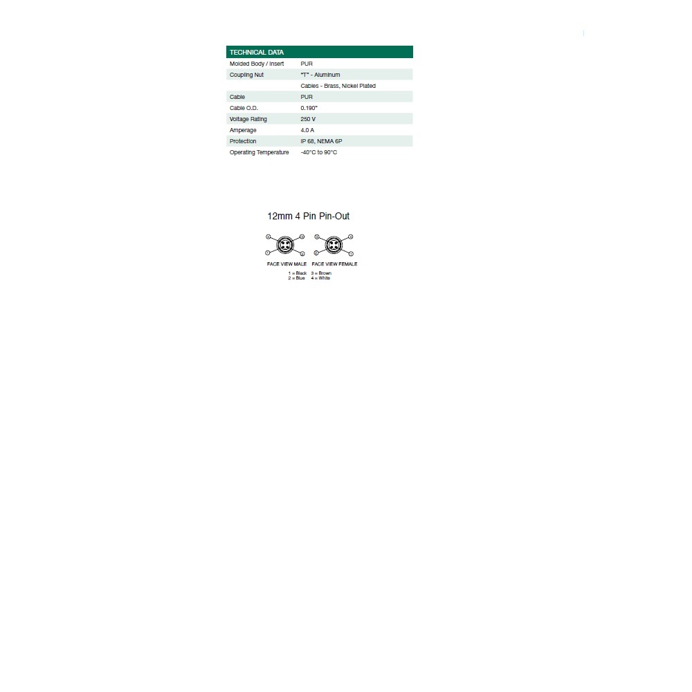 TC0402MAE0000000 NUMATICS/AVENTICS SUB-BUS CORDSET<BR>4 PIN M12 FEMALE STR 2M PVC GY 18AWG 250VAC/DC