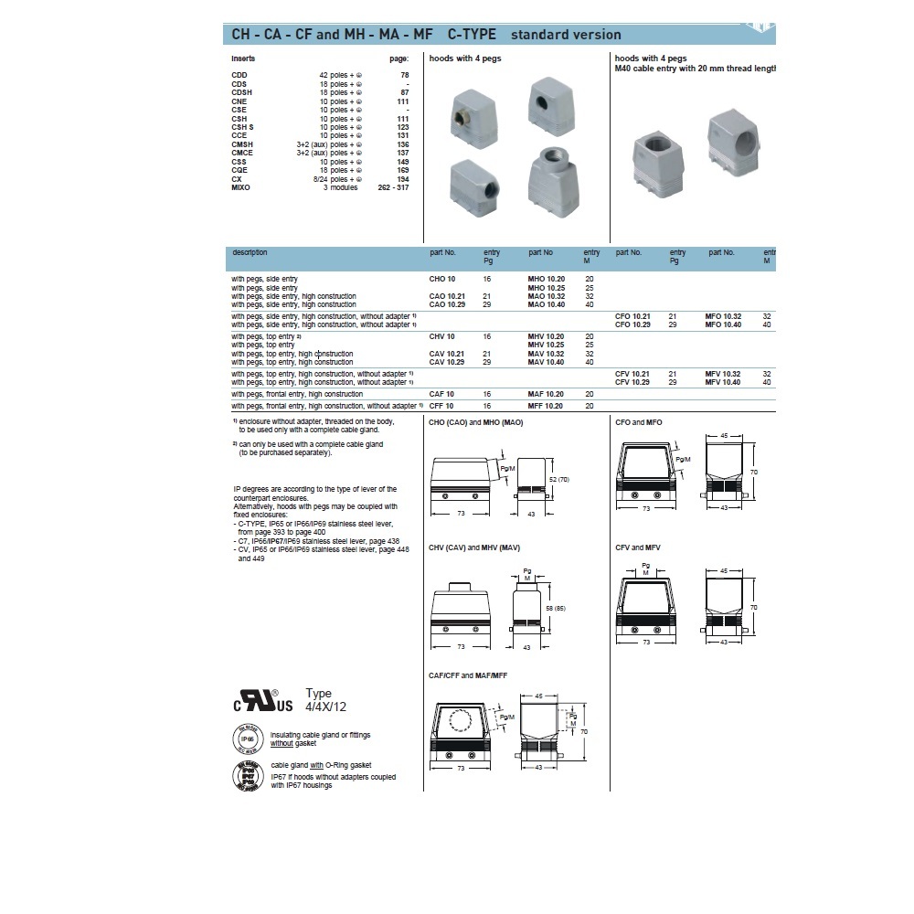 CHO-10 ILME HOOD<BR>10 PIN SIDE ENT 2 PEGS PG16