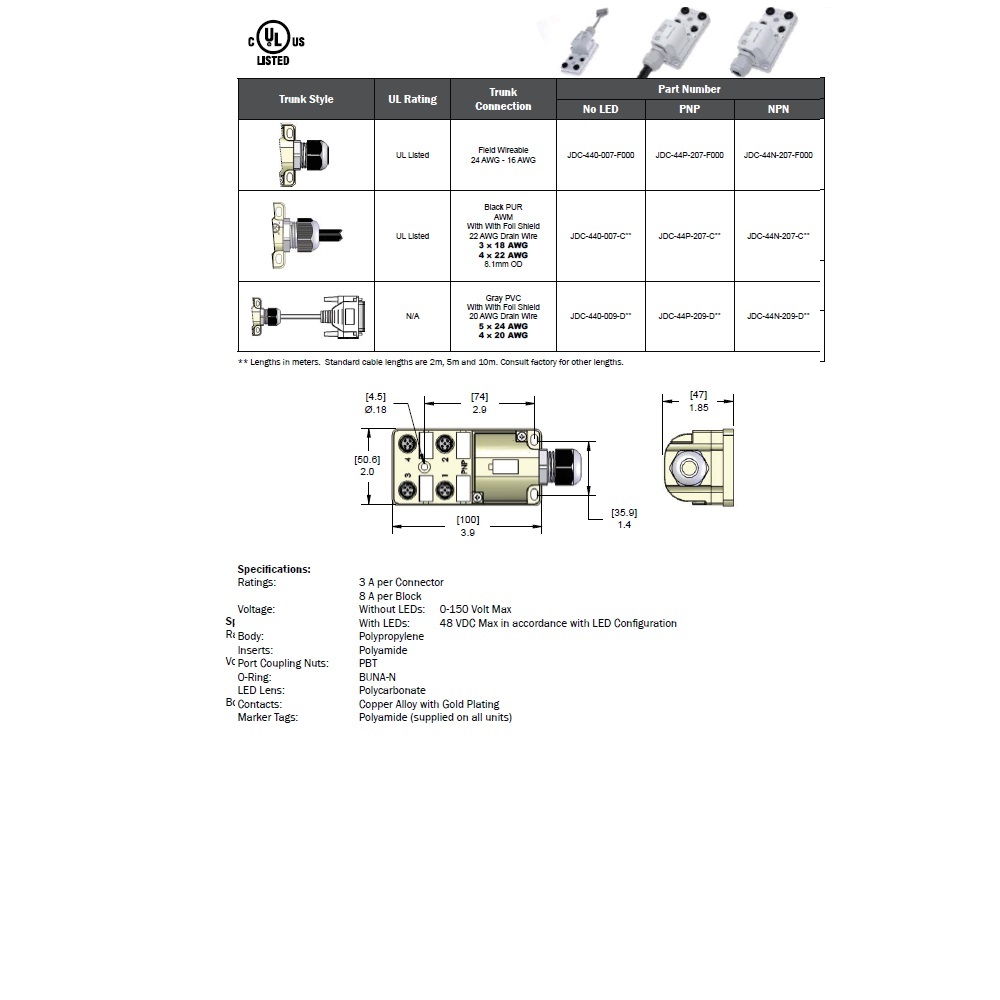 JDC-440-007-F000 MENCOM JUNCTION BLOCK<BR>4-3 PIN M12 / FW SIDE 48VAC/DC