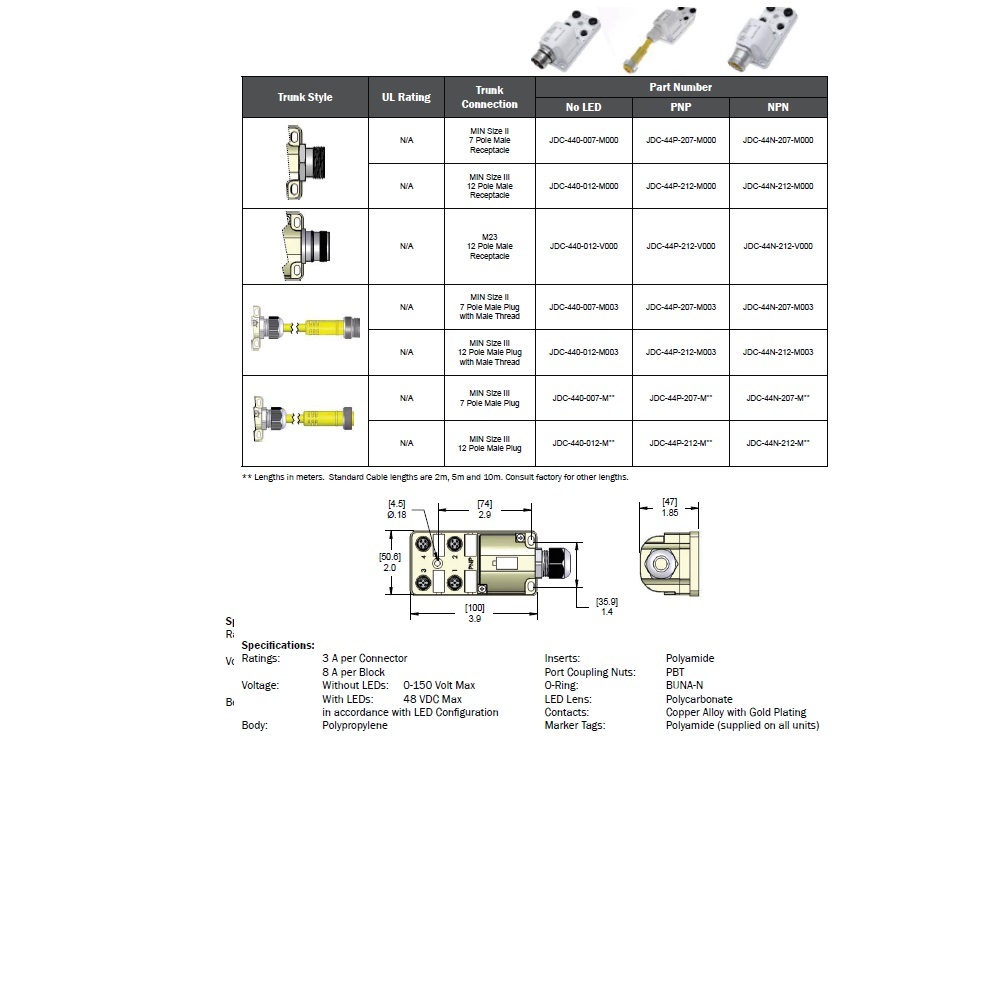 JDC-44P-212-V000 MENCOM JUNCTION BLOCK<BR>4-4 PIN W/MIN-12MR SIDE 48VAC/DC PNP LED