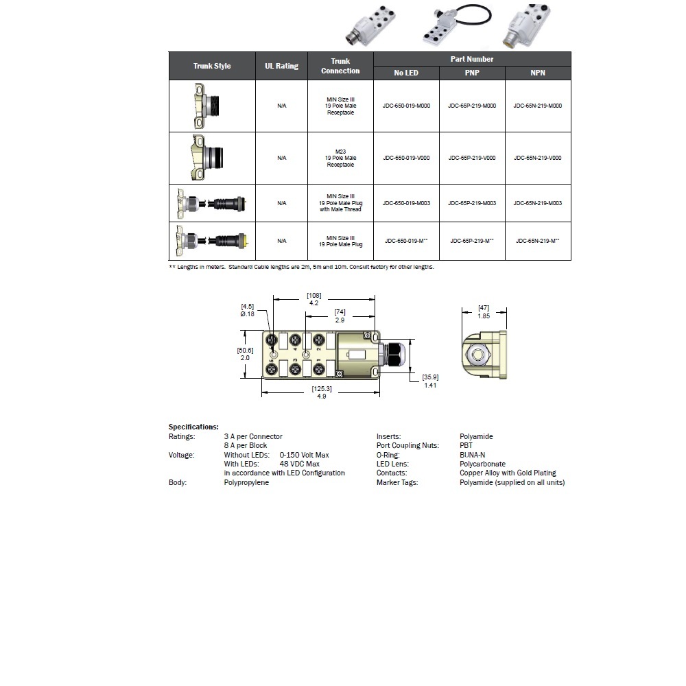 JDC-650-019-V000 MENCOM JUNCTION BLOCK<BR>6-5 PIN M12 / 19 PIN M23 SIDE 48VAC/DC