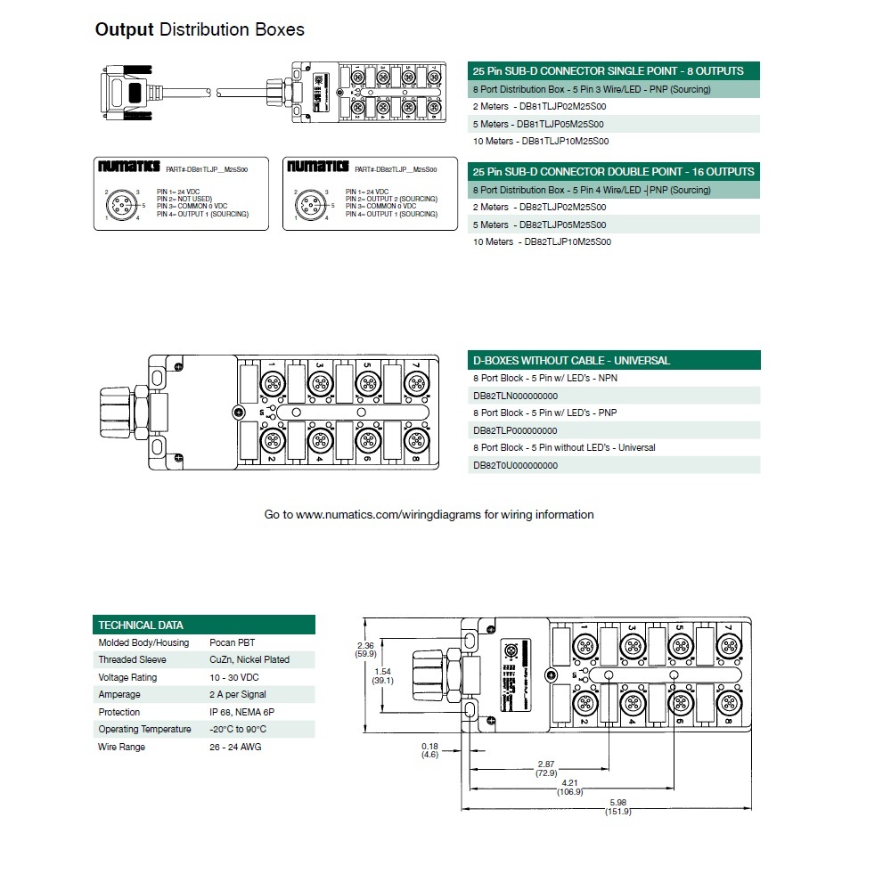 DB82TLJP02M25S00 NUMATICS/AVENTICS JUNCTION BLOCK<BR>8-4 PIN M12 / 25 PIN SUB-D SIDE EXIT/2M PVC GY 10-30VDC PNP LED