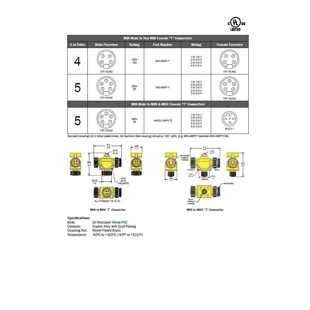 MINDC-5MFF-T MENCOM DEVICENET SPLITTER<BR>5 PIN "T" MINI F/M/F 300VAC/DC