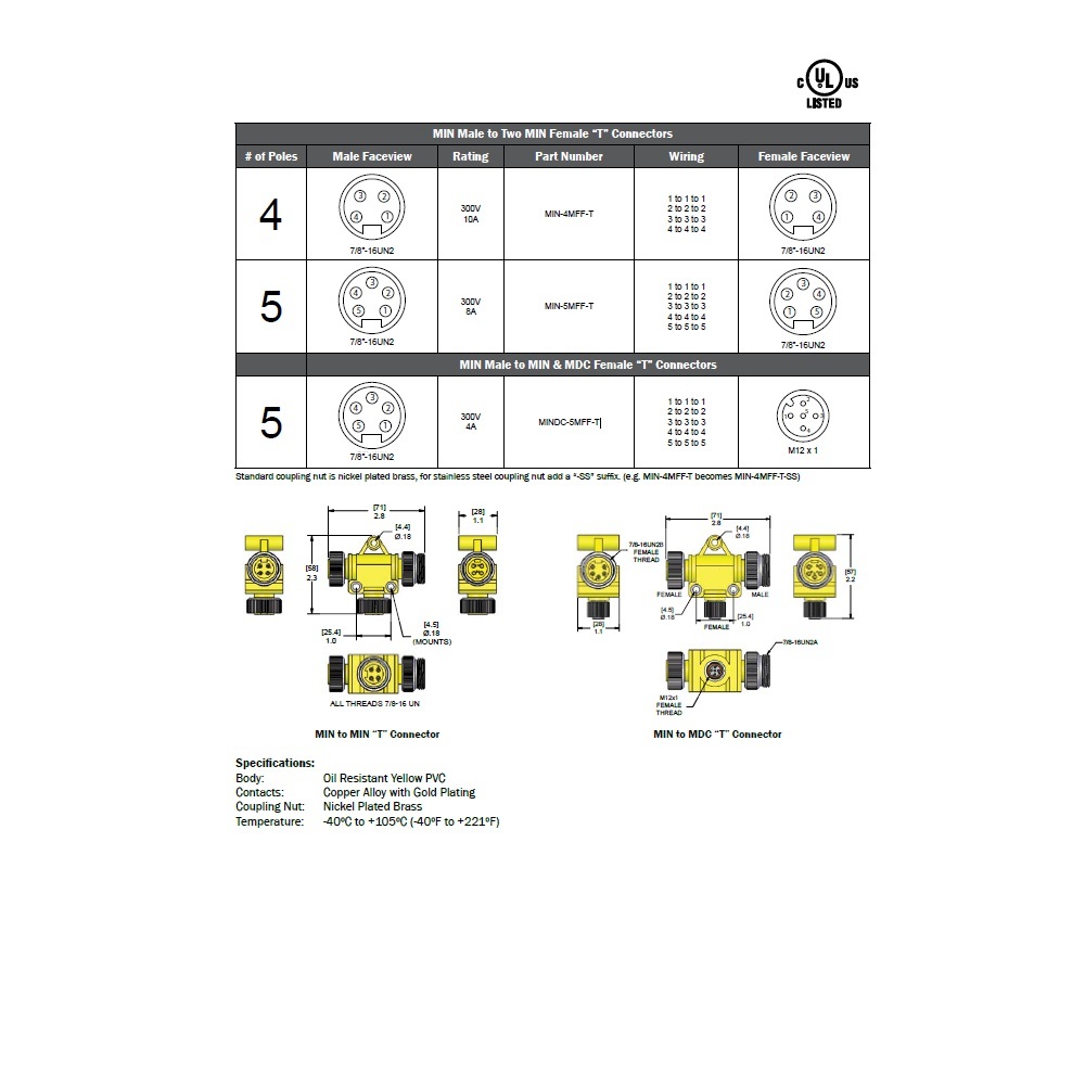 MINDC-5MFF-T MENCOM DEVICENET SPLITTER<BR>5 PIN "T" MINI F/M/F 300VAC/DC