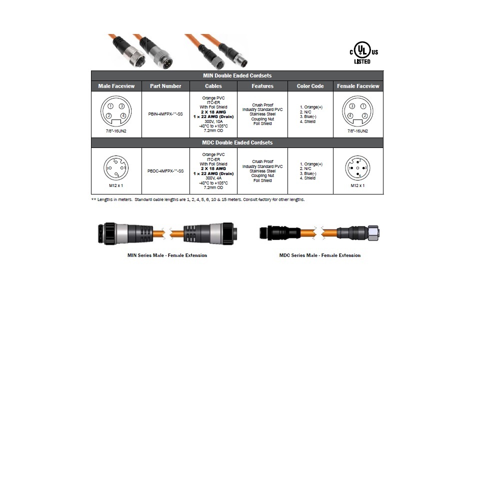 PBDC-4MFPX-6M-SS MENCOM PROFIBUS/PA CORDSET<BR>4 PIN M12 M/F STR 6M PVC OR 18AWG 300VAC/DC SHIELDED SS