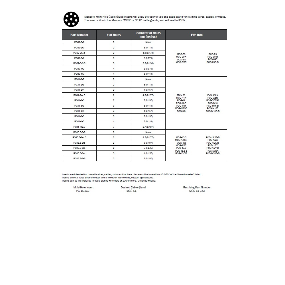 PG11-2X4 MENCOM PART<BR>PG11 INSERT W/2 X 4MM HOLES