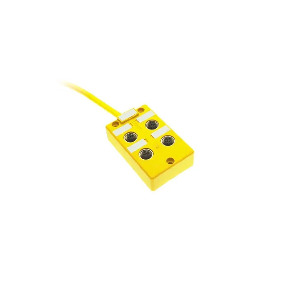 4MB12Z-4P2-10 TURCK JUNCTION BLOCK<BR>4-4 PIN M12 / 10M SIDE EXIT PVC YE 10-30VDC PNP LED