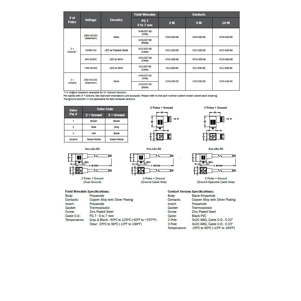 VCN-027-00 MENCOM SOLENOID VALVE CONNECTOR<BR>FORM C DIN 2+G PG7 CG 250VAC/DC (BK)