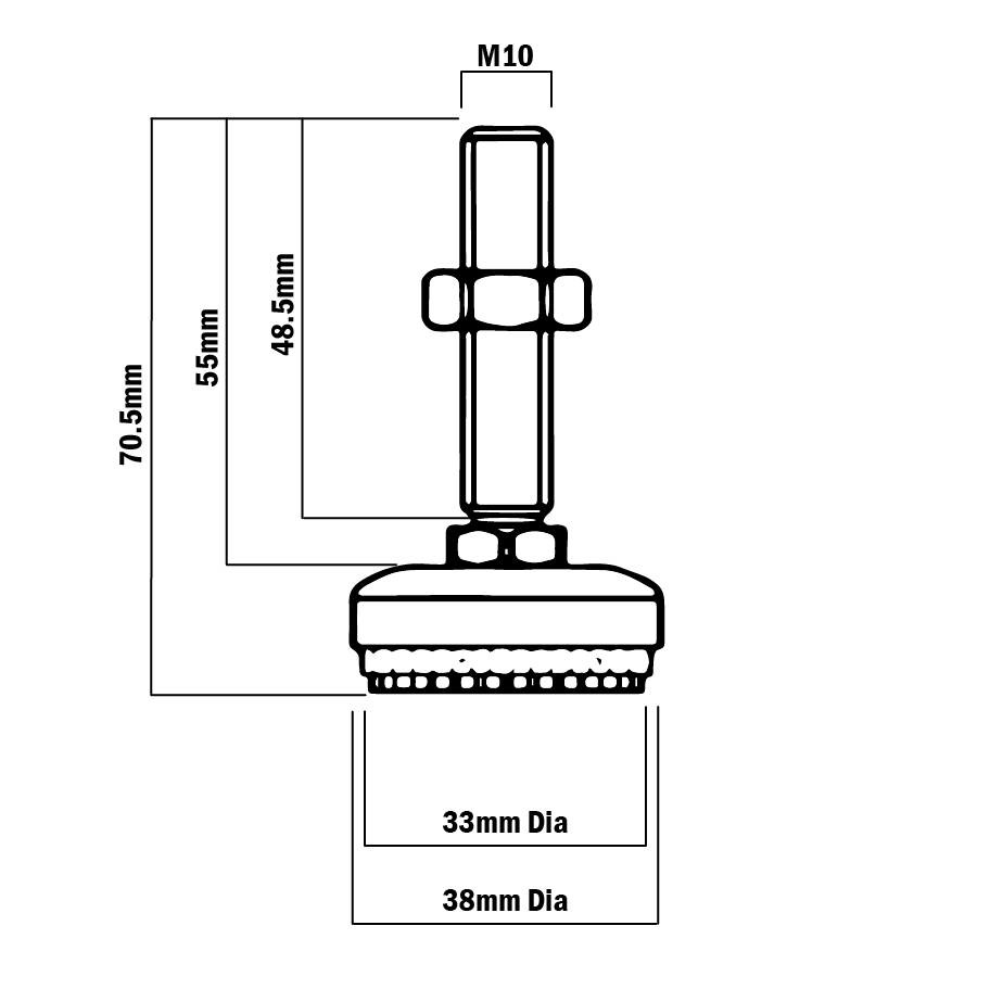 30D-M10D35-1 MODULAR SOLUTION D28 FOOT<BR>35MM PAD, M10 THREAD W/ JAM NUT