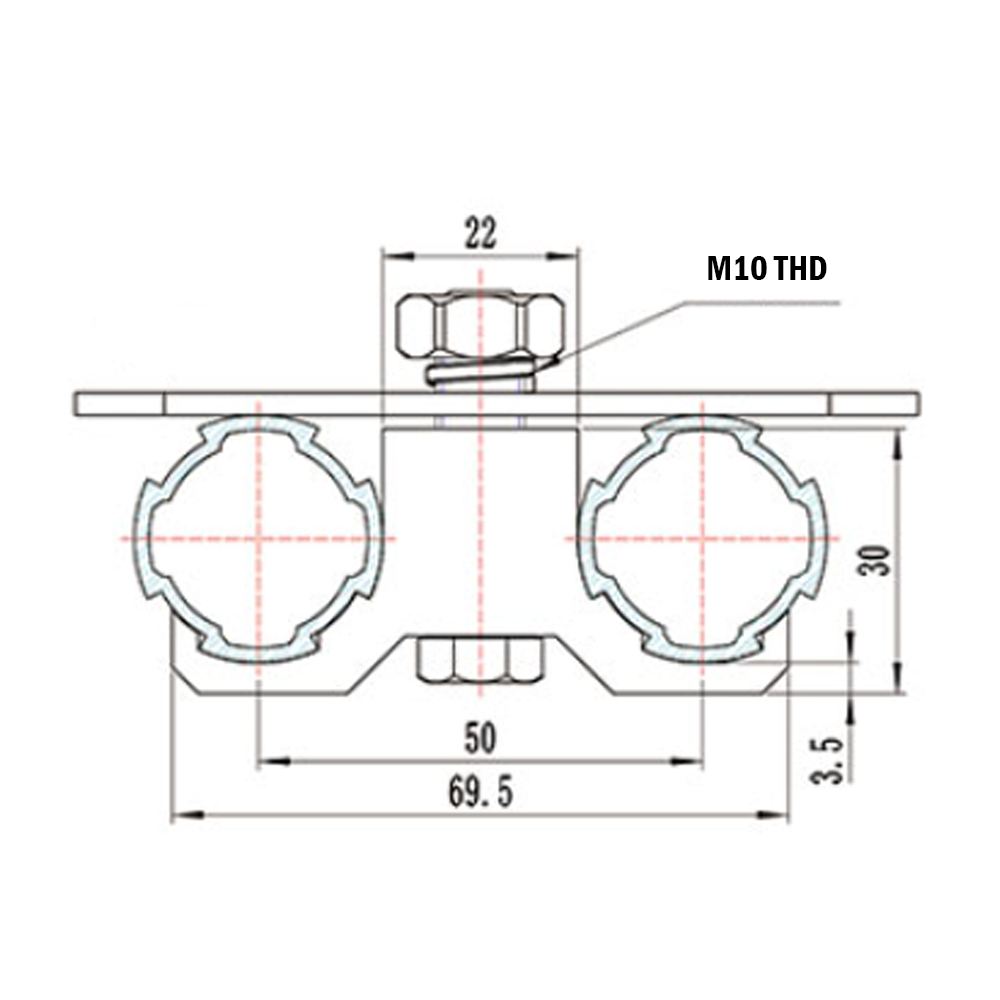 32D-28C-0 MODULAR SOLUTION D28 FOOT<BR>CASTER CLAMP