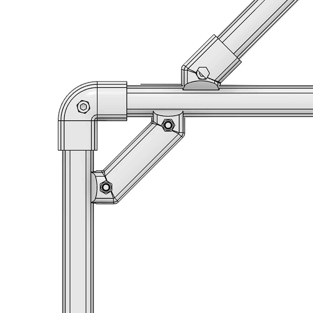 41D-124-0 MODULAR SOLUTION D28 CONNECTOR<BR>CONNECTOR DUAL 45 DEGREE POINT SUPPORT RIDGE TO RIDGE