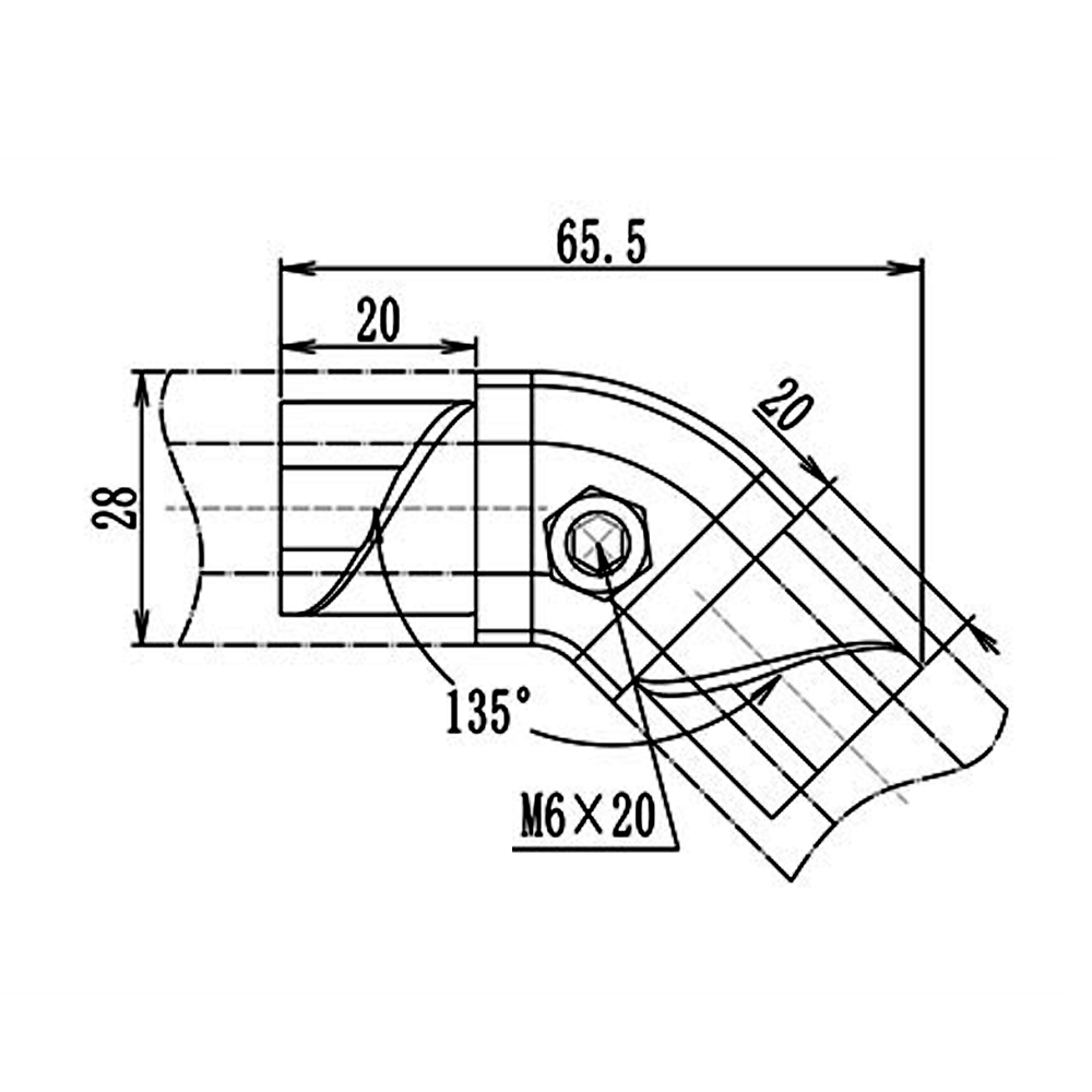 41D-142-0 MODULAR SOLUTION D28 CONNECTOR<BR>CONNECTOR 135 DEGREE END TO END INNER TYPE