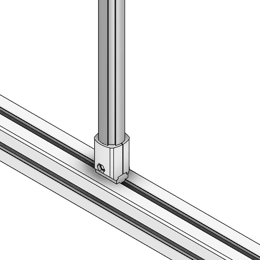 41D-166-3 MODULAR SOLUTION D28 TO SQUARE PROFILE CONNECTOR<BR>CREATE D28 RIDGE FOR M8 TEE SLOT