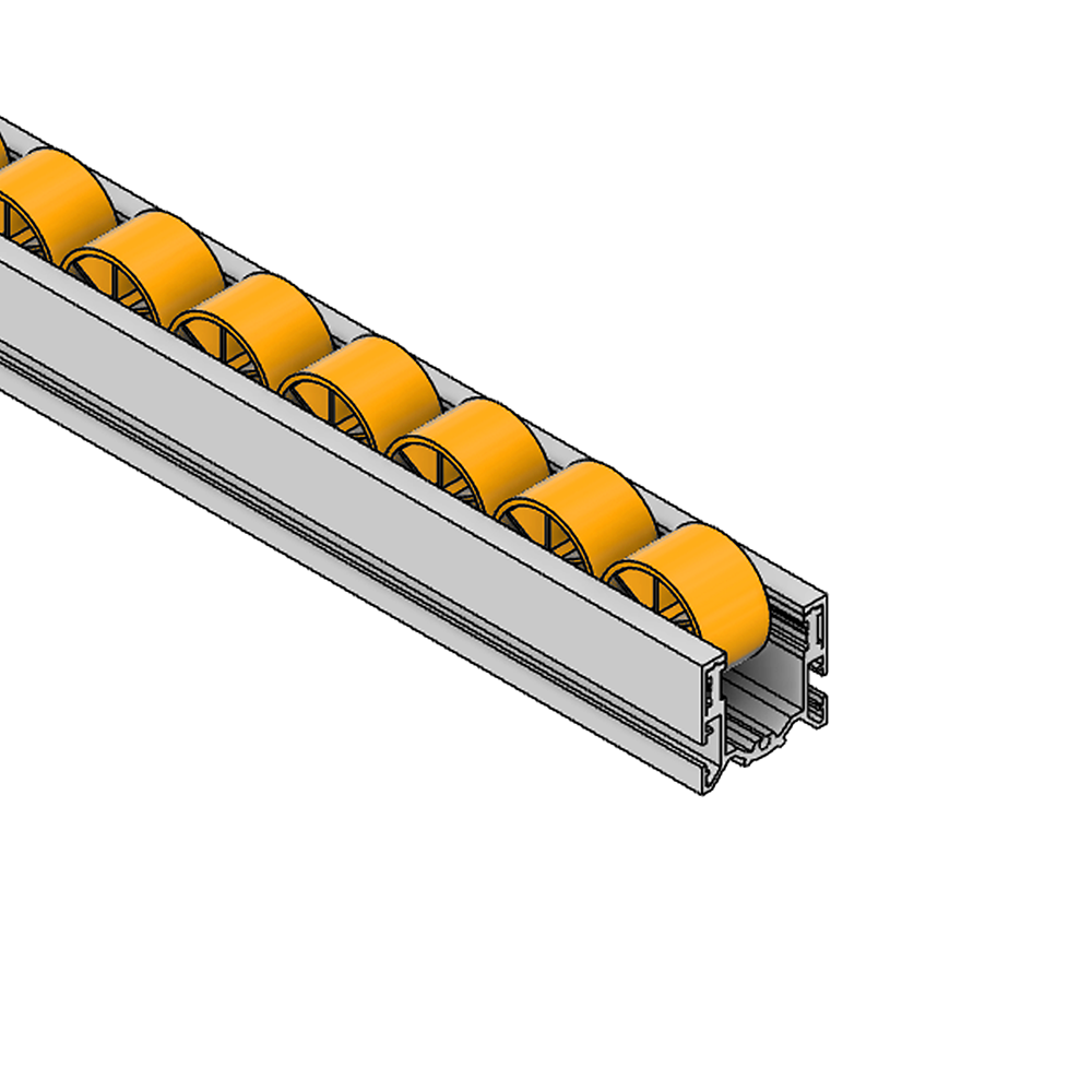 79D-000-2 MODULAR SOLUTION ROLLER TRACK<BR>40MM WIDE ROLLER TRACK, ALUMINUM FRAME, YELLOW ROLLERS, 1 METER