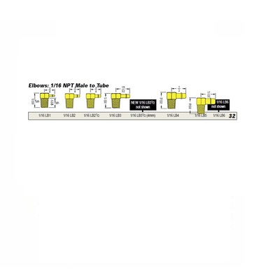 1/16LB5 MEM-CO BRASS FITTING<BR>1/16" NPT MALE X 3/16" BARB ELBOW
