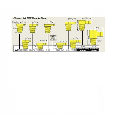 1/4LB3 MEM-CO BRASS FITTING<BR>1/4" NPT MALE X 1/8" BARB ELBOW