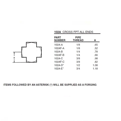 102A-B ANDERSON BRASS FITTING<BR>1/4" NPT FEMALE CROSS