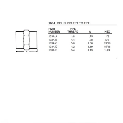 103A-A ANDERSON BRASS FITTING<BR>1/8" NPT FEMALE COUPLING