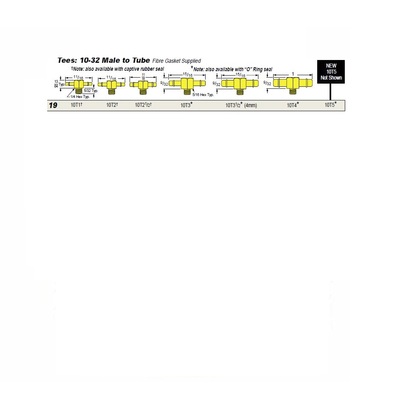 10T4 MEM-CO BRASS FITTING<BR>10/32" UNF MALE X 1/4" BARB TEE