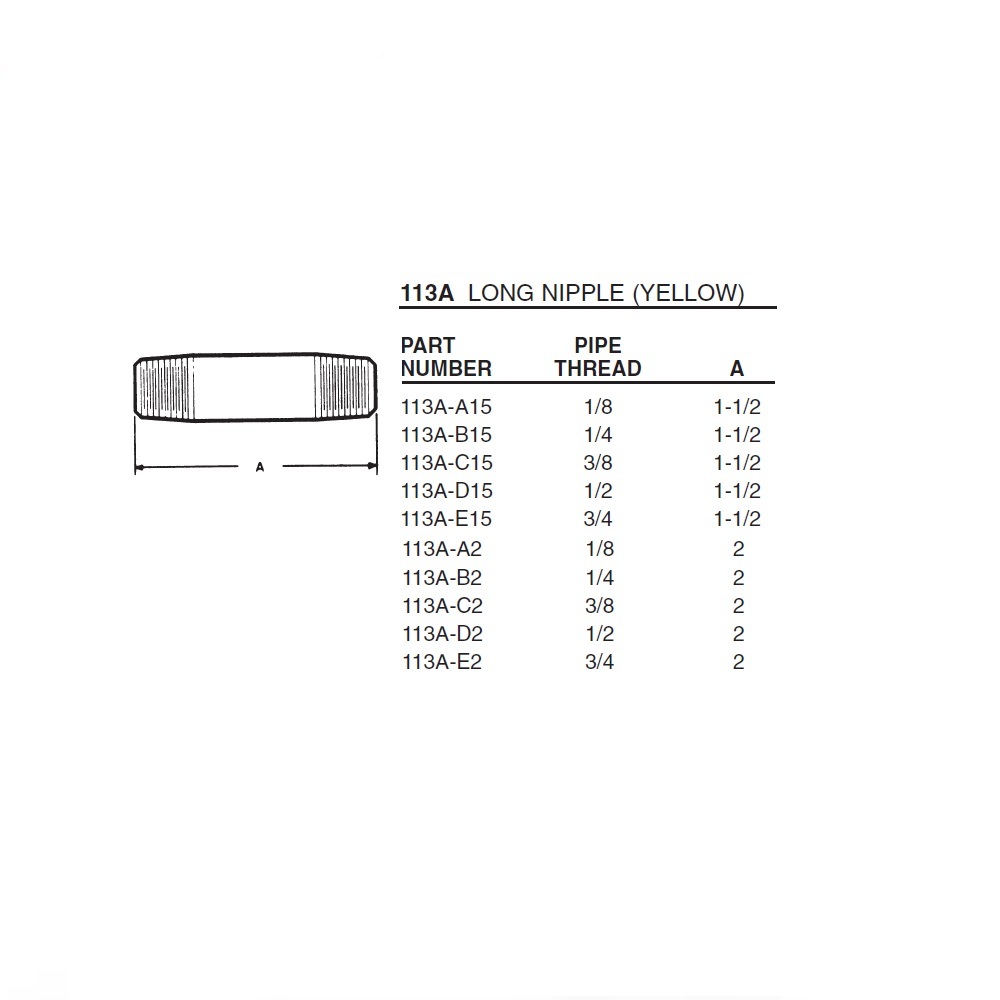 113A-B2 ANDERSON BRASS FITTING<BR>1/4" NPT MALE X 2" LONG NIPPLE