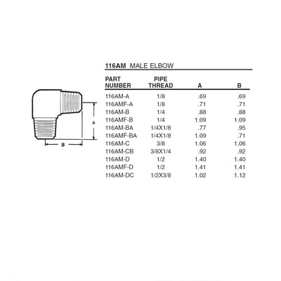 116AM-D ANDERSON BRASS FITTING<BR>1/2" NPT MALE ELBOW