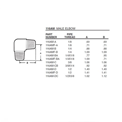 116AM-B ANDERSON BRASS FITTING<BR>1/4" NPT MALE ELBOW