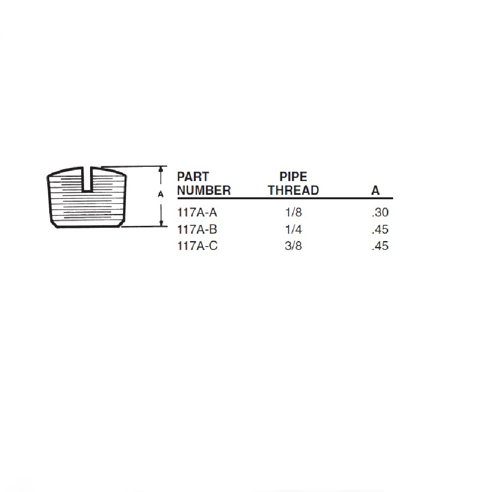 117A-A ANDERSON BRASS FITTING<BR>1/8" NPT MALE HEX COUNTERSUNK PLUG (SLOTTED)