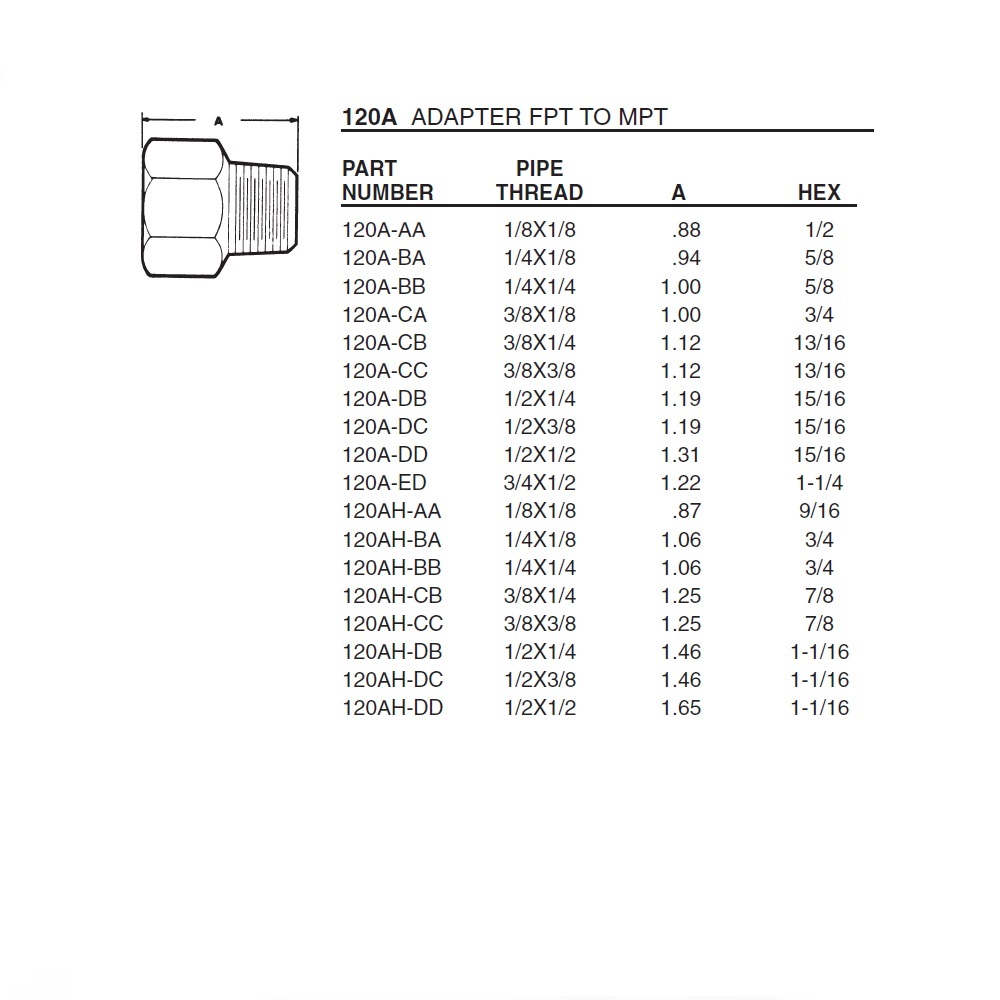 120A-BB ANDERSON BRASS FITTING<BR>1/4" NPT MALE X 1/4" NPT FEMALE ADAPTER