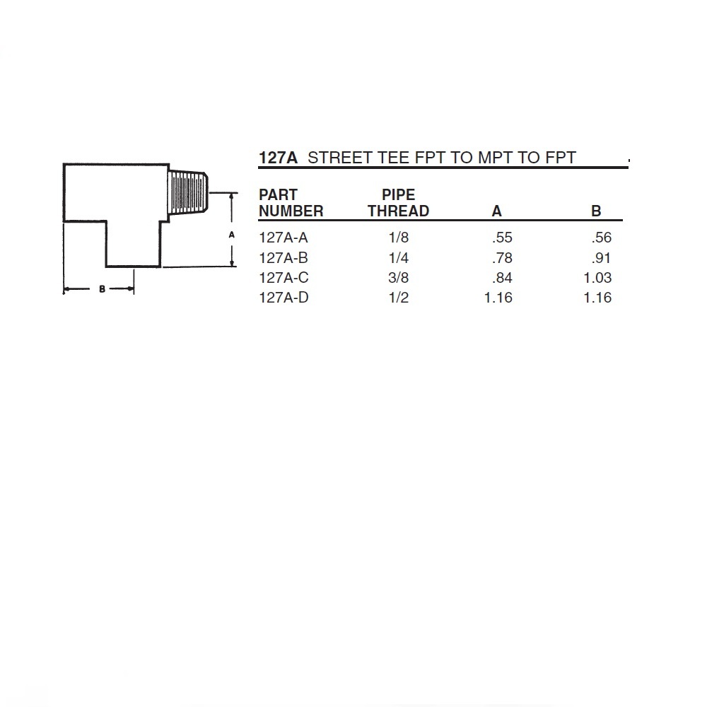 127A-A ANDERSON BRASS FITTING<BR>1/8" NPT MALE/FEMALE STREET TEE