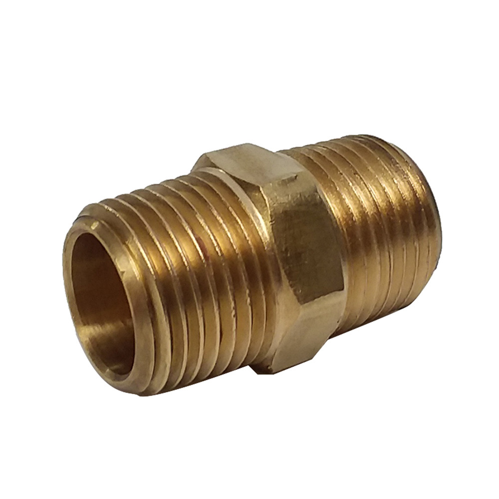 123A-CB ANDERSON BRASS FITTING<BR>3/8" NPT MALE X 1/4" NPT MALE HEX NIPPLE