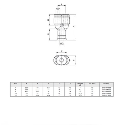 2121806000 NUMATICS/AVENTICS PLASTIC PUSH-IN FITTING<BR>6MM TUBE UNION "Y" (OVAL)