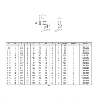 2122012380 NUMATICS/AVENTICS PLASTIC PUSH-IN FITTING<BR>12MM TUBE X 3/8" G ELBOW (OVAL)