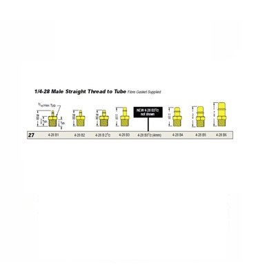 4-28B1 MEM-CO BRASS FITTING<BR>1/4" NPT MALE X 1/16" BARB