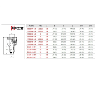 55320-6-1/4 AIGNEP PLASTIC PUSH-IN FITTING<BR>6MM TUBE X 1/4" UNIV MALE BRANCH "Y"