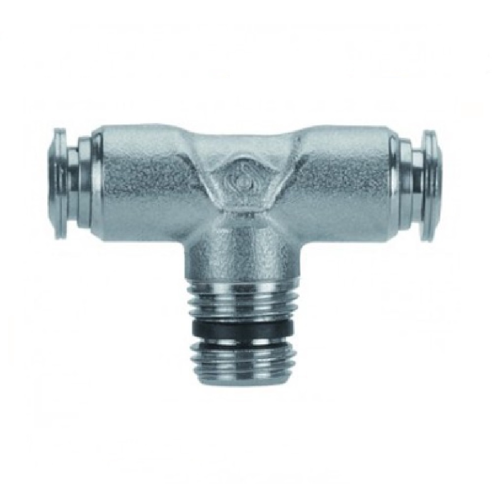 57210-6-1/4 AIGNEP NP BRASS PUSH-IN FITTING<BR>6MM TUBE X 1/4" UNIV MALE SWIVEL BRANCH TEE