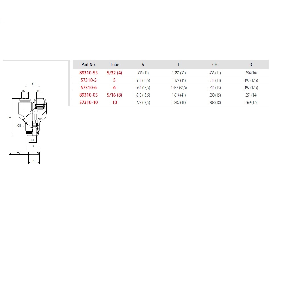 57310-8 AIGNEP NP BRASS PUSH-IN FITTING<BR>8MM TUBE UNION "Y"