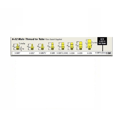 6-32B3 MEM-CO BRASS FITTING<BR>6-32 MALE X 1/8" BARB