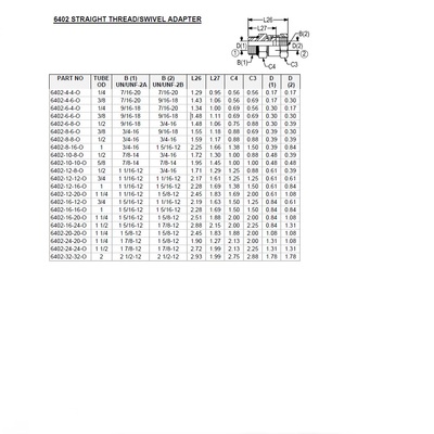 6402-04-04-O AIR-WAY STEEL FITTING<BR>1/4" UNIV MALE X 1/4" 37DEG JIC FEMALE SWIVEL HEX BUSHING W/O'RING
