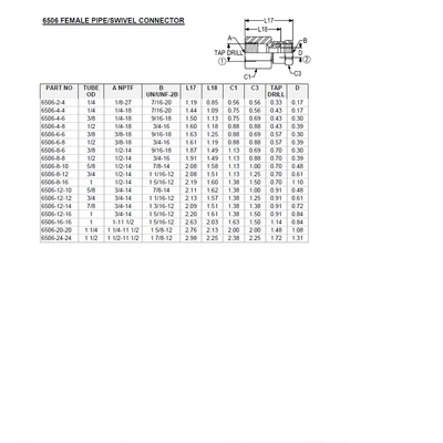 6506-08-12 AIR-WAY STEEL FITTING<BR>1/2" NPT FEMALE X 3/4" 37DEG JIC FEMALE SWIVEL