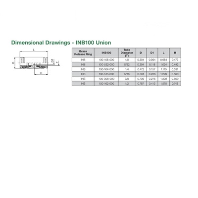 INB100-102-000 NUMATICS/AVENTICS NP BRASS PUSH-IN FITTING<BR>1/2" TUBE UNION