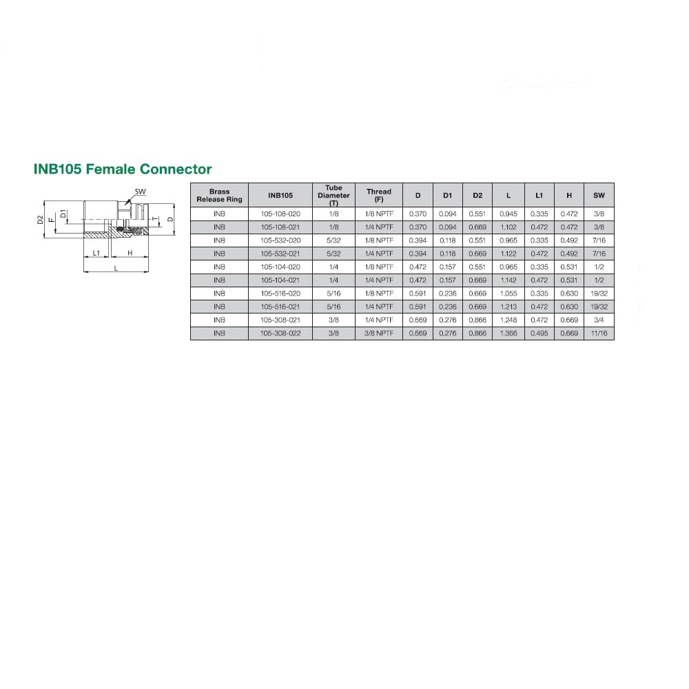 INB105-516-021 NUMATICS/AVENTICS NP BRASS PUSH-IN FITTING<BR>5/16" TUBE X 1/4" NPT FEMALE