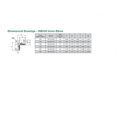 INB106-104-000F NUMATICS/AVENTICS NP BRASS PUSH-IN FITTING<BR>1/4" TUBE UNION ELBOW (VITON)