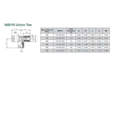 INB110-308-000 NUMATICS/AVENTICS NP BRASS PUSH-IN FITTING<BR>3/8" TUBE UNION TEE