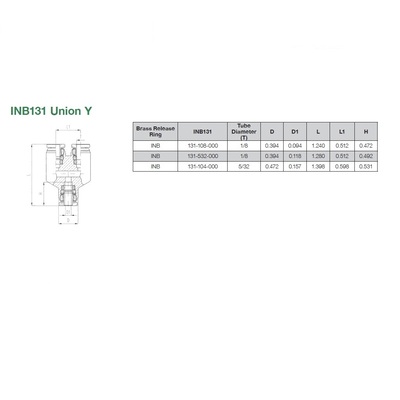 INB131-532-000 NUMATICS/AVENTICS NP BRASS PUSH-IN FITTING<BR>5/32" TUBE UNION "Y"