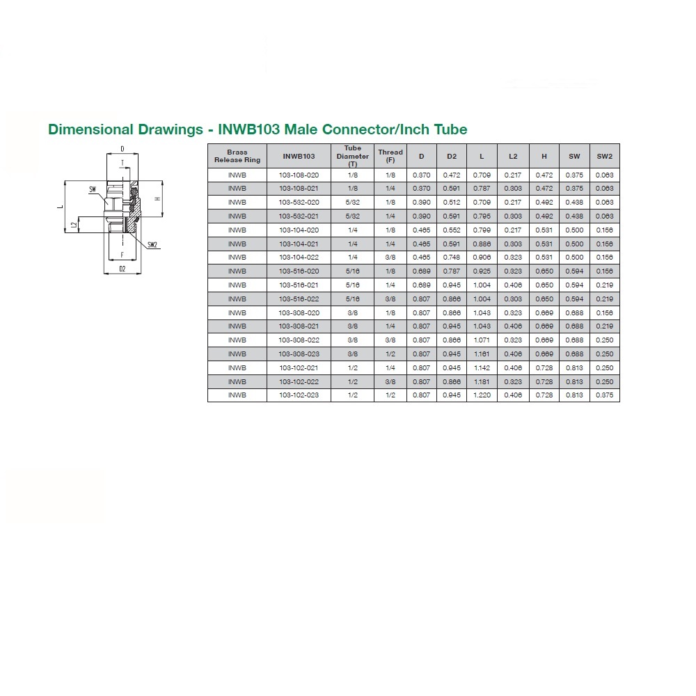 INWB103-516-021 NUMATICS/AVENTICS NP BRASS PUSH-IN FITTING<BR>5/16" TUBE X 1/4" UNIV MALE