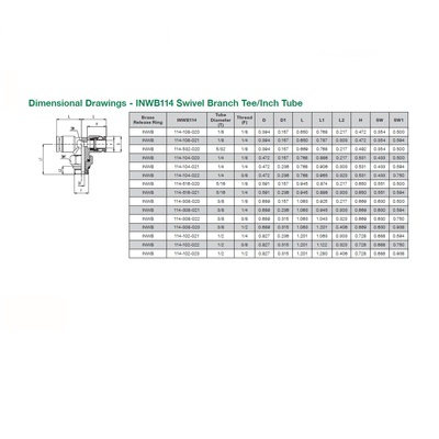 INWB114-108-020 NUMATICS/AVENTICS NP BRASS PUSH-IN FITTING<BR>1/8" TUBE X 1/8" UNIV MALE SWIVEL BRANCH TEE