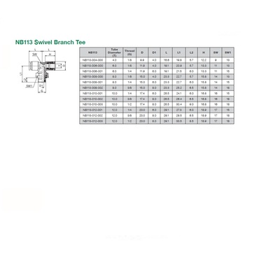 NB113-006-000 NUMATICS/AVENTICS NP BRASS PUSH-IN FITTING<BR>6MM TUBE X 1/8" G MALE SWIVEL BRANCH TEE