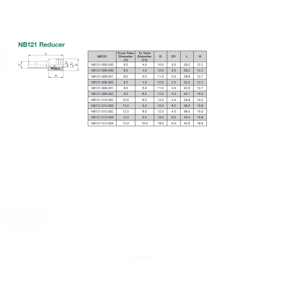 NB121-006-001 NUMATICS/AVENTICS NP BRASS PUSH-IN FITTING<BR>5MM TUBE X 6MM PLUG-IN REDUCER