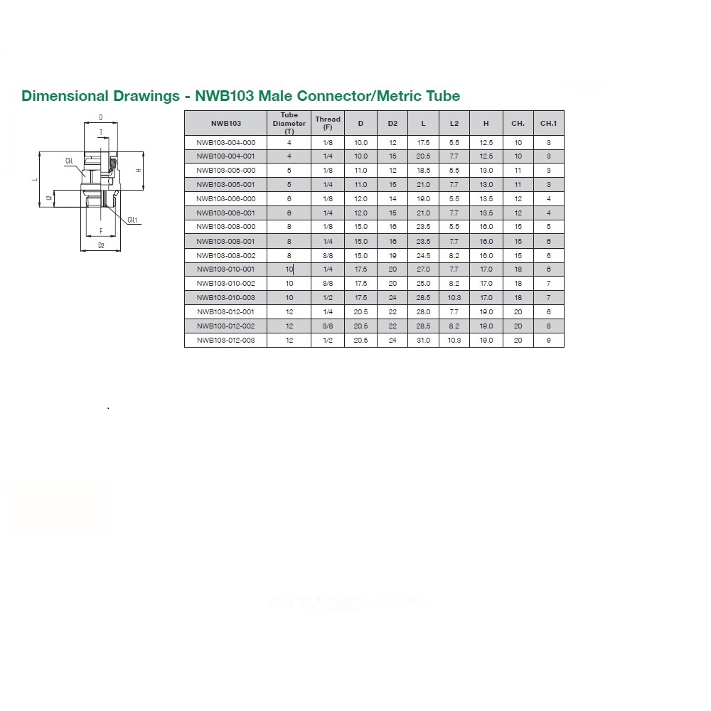 NWB103-010-002 NUMATICS/AVENTICS NP BRASS PUSH-IN FITTING<BR>10MM TUBE X 3/8" UNIV MALE