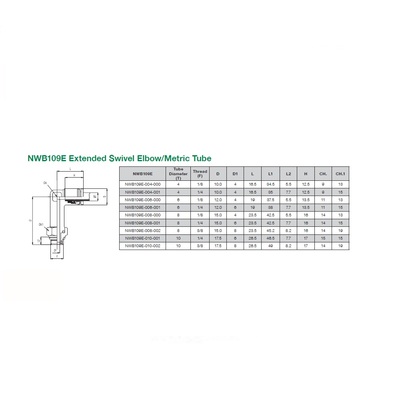 NWB109E-006-000 NUMATICS/AVENTICS NP BRASS PUSH-IN FITTING<BR>6MM TUBE X 1/8" UNIV MALE SWIVEL EXT ELBOW